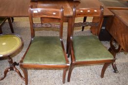 PAIR OF 19TH CENTURY MAHOGANY SABRE LEG DINING CHAIRS WITH GREEN SEATS