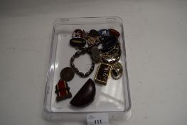 MIXED LOT : COSTUME JEWELLERY, SMALL ENAMEL BADGES ETC