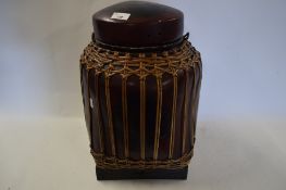 ORIENTAL LACQUERED AND BOUND FOOD CONTAINER WITH LIFT OFF LID