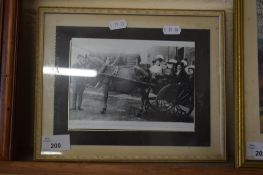 FRAMED BLACK AND WHITE PHOTOGRAPH - FIGURES IN A HORSE AND CART