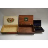 MIXED LOT : CIGAR BOX AND TWO FURTHER SMALL WOODEN CASES