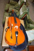 MODERN CELLO WITH BOW, MARKED TO INTERIOR 'JOSEF JAN DVORAK LUBY, CZECH REPUBLIC', TOGETHER WITH