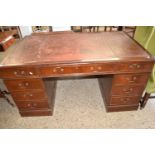 REPRODUCTION MAHOGANY TWIN PEDESTAL OFFICE DESK WITH LEATHER INSET TOP, 152CM WIDE