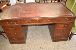 REPRODUCTION MAHOGANY TWIN PEDESTAL OFFICE DESK WITH LEATHER INSET TOP, 152CM WIDE