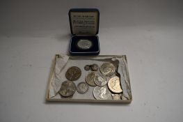 BOX OF MIXED VICTORIAN AND LATER BRITISH COINAGE TO INCLUDE CHURCHILL COMMEMORATIVE CROWNS, 1981