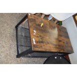 ANTIQUE WOOD EFFECT METAL FRAMED COFFEE TABLE, 106CM WIDE