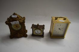 MIXED LOT : SMALL METAL CASED MANTEL CLOCK, PLUS TWO FURTHER CLOCKS (3)