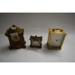 MIXED LOT : SMALL METAL CASED MANTEL CLOCK, PLUS TWO FURTHER CLOCKS (3)