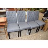 SET OF FOUR GREY UPHOLSTERED BUTTON BACK DINING CHAIRS