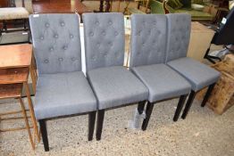 SET OF FOUR GREY UPHOLSTERED BUTTON BACK DINING CHAIRS