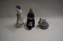 ROYAL DOULTON FIGURE 'THE CUP OF TEA', 'LITTLE BO PEEP' AND A FURTHER CONTINENTAL FIGURE GROUP (3)