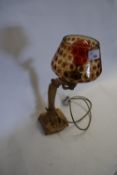 ART NOUVEAU STYLE TABLE LAMP WITH METAL FIGURAL BASE AND TINTED SHADE