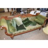 VICTORIAN SCROLL END SOFA WITH GREEN UPHOLSTERY, 200CM WIDE