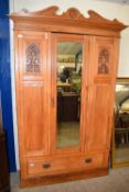 LATE VICTORIAN SATIN WALNUT WARDROBE WITH MIRRORED CENTRE DOOR AND DRAWER BASE, 113CM WIDE