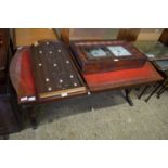 REPRODUCTION MAHOGANY VENEERED COFFEE TABLE WITH RED LEATHER INSET TOP, 135CM WIDE