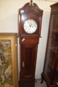 GRANDMOTHER CLOCK IN DARK STAINED WOODEN CASE