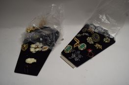 TWO DISPLAY BOARDS, VARIOUS COSTUME BROOCHES