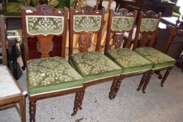 SET OF FOUR LATE VICTORIAN GREEN UPHOLSTERED DINING CHAIRS