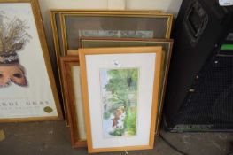 QUANTITY OF PICTURES INCLUDING A EMBROIDERED PICTURE OF SQUIRRELS, OTHER PRINTS (QTY)