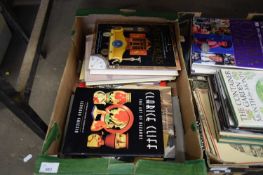 BOX CONTAINING QUANTITY OF ANTIQUE REFERENCE BOOKS INCLUDING CLARICE CLIFF ART OF BIZARRE BY LEONARD