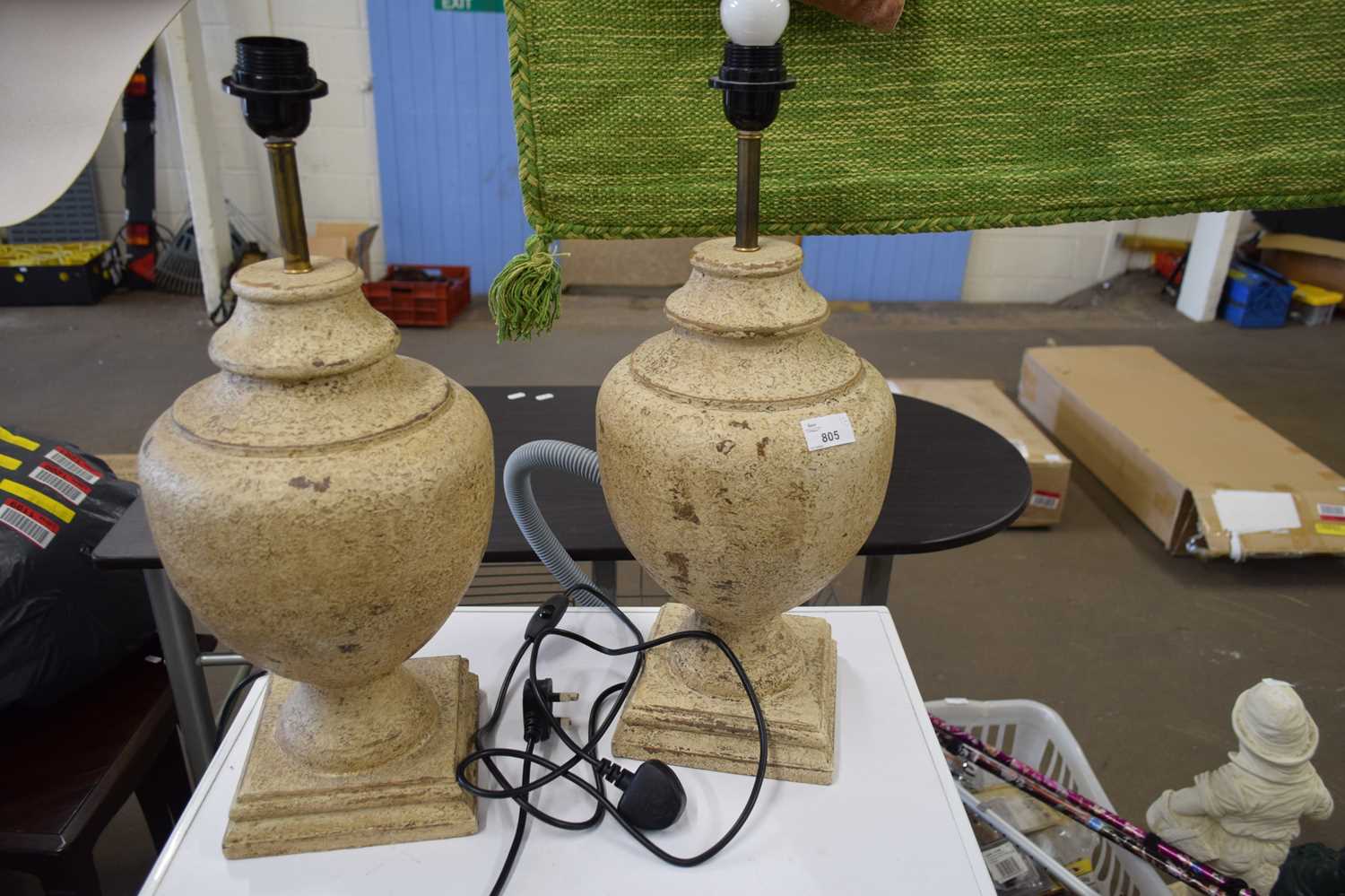 PAIR OF TABLE LAMPS WITH CERAMIC STONE EFFECT BASES