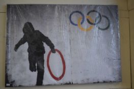 LARGE COLOURED PRINT AFTER BANKSY 'OLYMPIC RINGS'