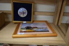 FRAMED MODERN POT LID SIGNED ANTHONY BAILEY, AND FURTHER PICTURE IN WOODEN FRAME