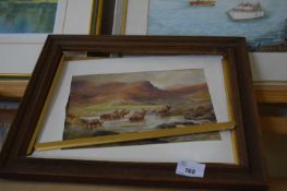 C WHYMPER, STUDY OF A HERD OF DEER, WATERCOLOUR, IN A DAMAGED OAK FRAME