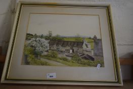 WATERCOLOUR OF HOUSE AND LANDSCAPE, SIGNED LOWER RIGHT SIMCOCK