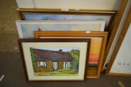 GROUP OF FOUR PICTURES INCLUDING OIL ON BOARD STUDY SIGNED BARRETT AND A RIVER SCENE