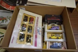 BOX CONTAINING QUANTITY OF COLLECTABLE CARS INCLUDING CADBURY HERITAGE COLLECTION, SOME LLEDO