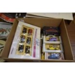 BOX CONTAINING QUANTITY OF COLLECTABLE CARS INCLUDING CADBURY HERITAGE COLLECTION, SOME LLEDO