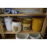 FOUR CERAMIC KITCHEN JARS, ONE WITH COVER