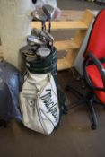MCGREGOR GOLF BAG CONTAINING VARIOUS CLUBS TO INCLUDE WILSON, MITSUBISHI, TOP FLITE ETC