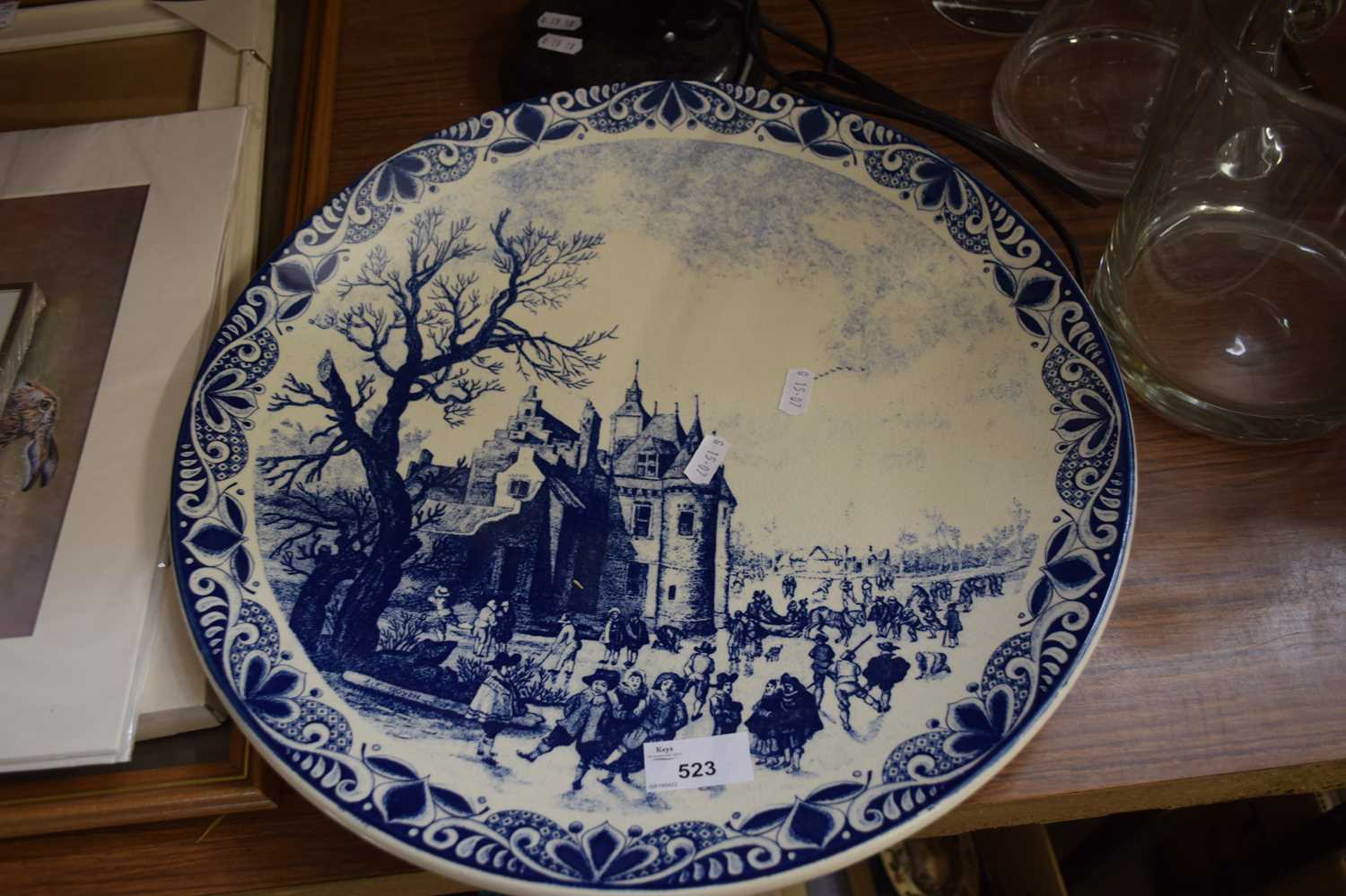 LARGE DELFT WARE CHARGER WITH A SKATING SCENE
