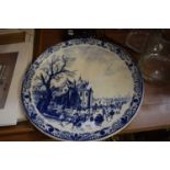 LARGE DELFT WARE CHARGER WITH A SKATING SCENE