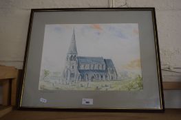 WATERCOLOUR OF A CHURCH, SIGNED JONES