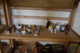 MINIATURE WADE ANIMALS TOGETHER WITH SMALL DECORATIVE ITEMS, EGG CUPS ETC