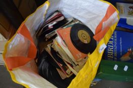 PLASTIC BAG CONTAINING QUANTITY OF RECORDS, MAINLY 45RPM, POP MUSIC ETC