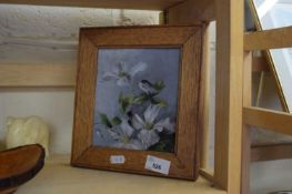 OIL ON BOARD PICTURE OF FLOWERS IN LIGHT OAK FRAME