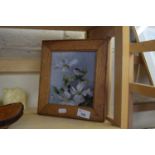 OIL ON BOARD PICTURE OF FLOWERS IN LIGHT OAK FRAME