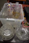 PLASTIC BOX CONTAINING QUANTITY OF GLASS WARE, FRUIT BOWLS ETC