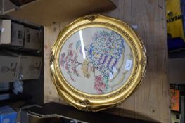 TWO EMBROIDERIES OF LADIES IN GILT STYLE FRAMES