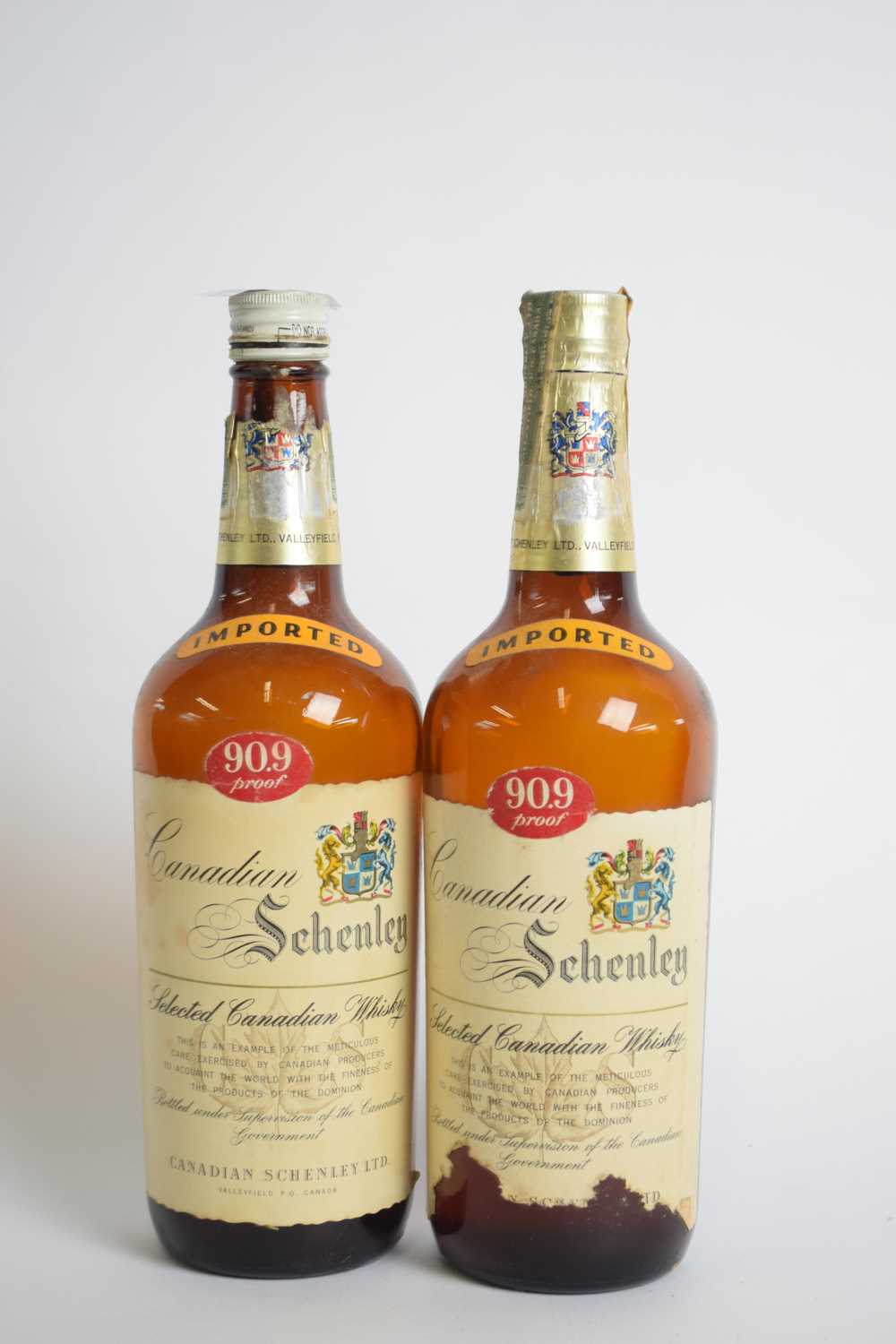 Two bottles Canadian Schenley Selected whiskey, both with significantly reduced levels (2) - Image 2 of 3