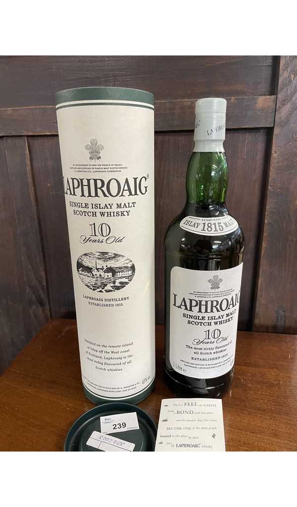 One bottle Laphroaig Single Islay Malt Scotch Whisky, 1ltr bottle in presentation tube