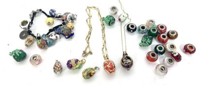 Mixed Lot: modern enamel egg pendant lockets and various glass and 925 marked beads