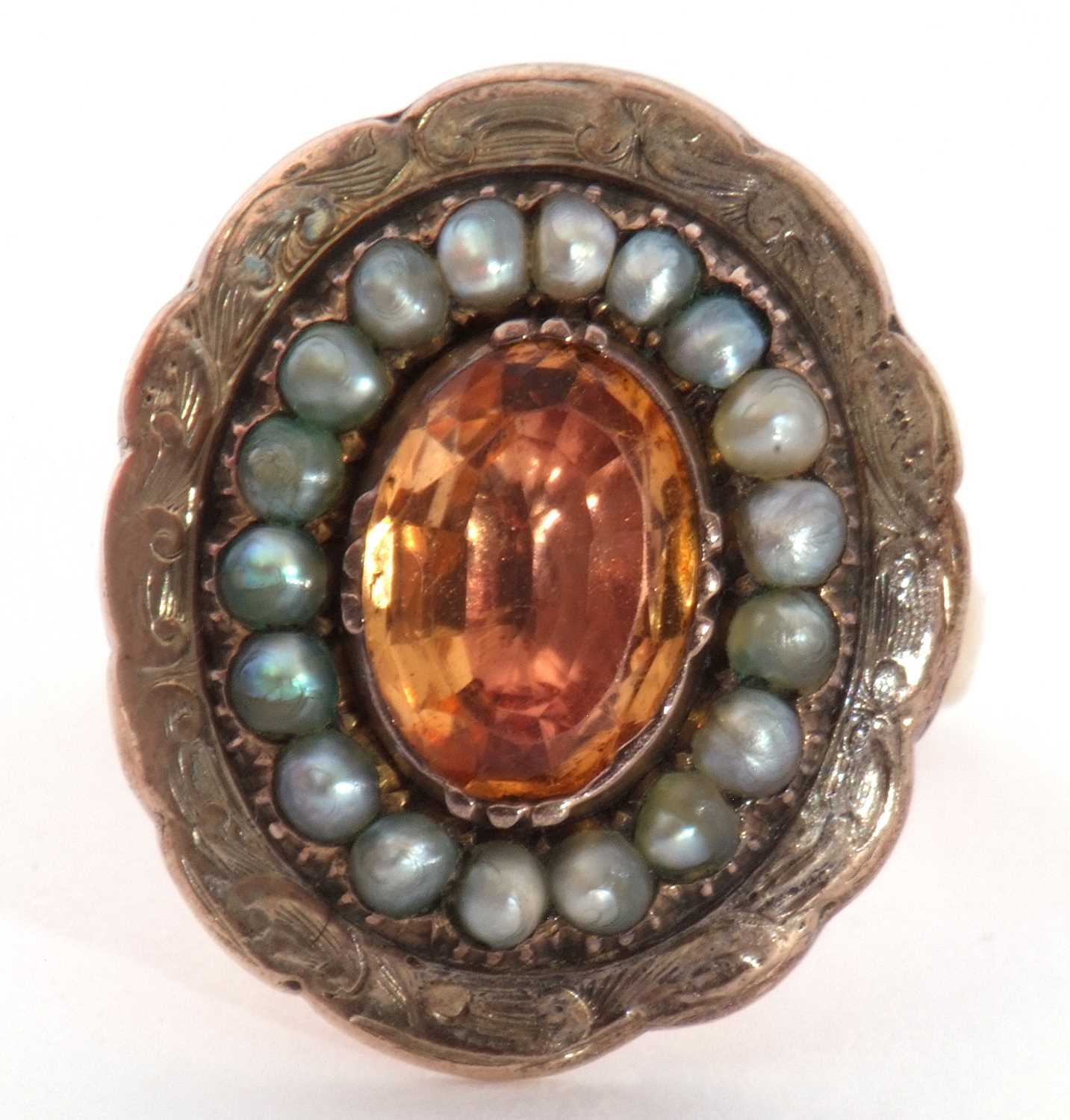 Antique citrine and seed pearl ring, the oval faceted citrine within a small seed pearl surround - Image 7 of 8
