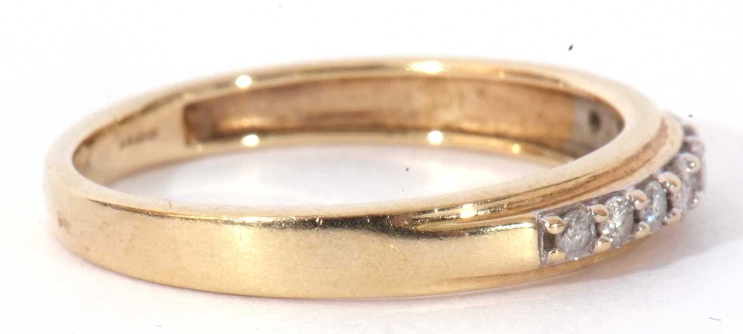 Modern 9ct gold and diamond half hoop ring, the top section set with nine small graduated single cut - Image 6 of 8