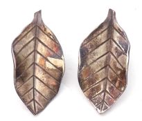 Anton Michelsen sterling silver Denmark leaf earrings, clip on fittings, 34mm long