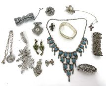 Mixed Lot: to include ornate metal and turquoise coloured collar necklace, a filigree bracelet,